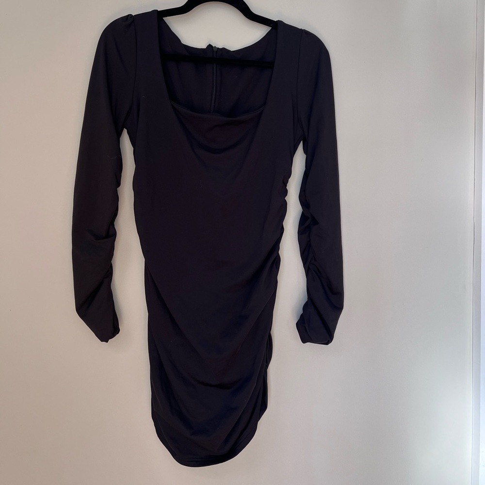 Black Long Sleeve Mini Ruched Dress NWOT